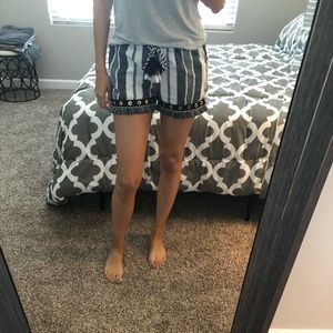 Black/White Fringe Shorts